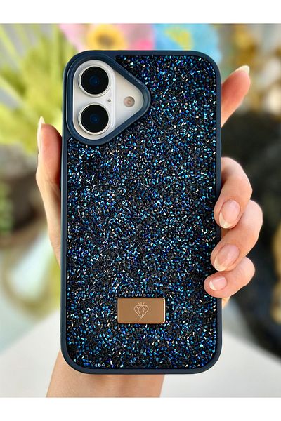 Go Aksesuar حافظة سيليكون متوهجة بتصميم ألماس متوهجة بالألماس متوافقة مع هاتف iPhone 16