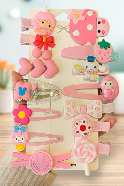 SHEKER HOME Kız Çocuk Bebek Çıtçıt Pens Toka Seti - 14 Adet - Pembe