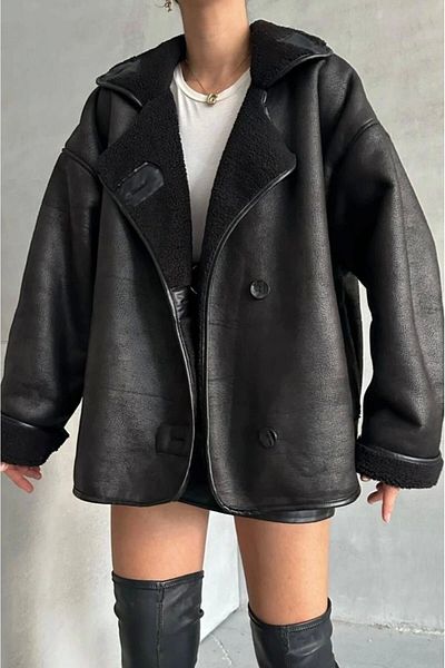 MEECY Suede Textured Oversize Fur Coat