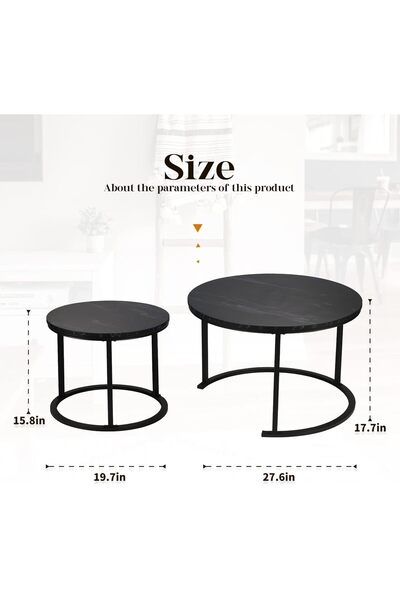 Generic Small Round Nesting Coffee Table 27" Wood and Metal Stacking Coffee Tables for Compact Spaces, Black