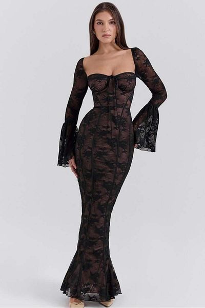 Bikini Mayokini Dünyası Lace Long Luxury Dress - Black