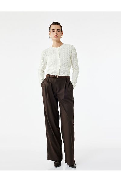Koton Long Sleeve Crew Neck Button Hair Knit Cardigan