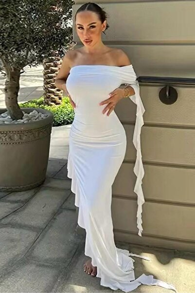 Bikini Mayokini Dünyası Rochie Ruffless cu un singur umăr - albă