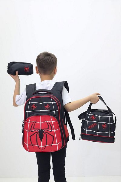 OBAY LİFE Set de 3 piese pentru băiat Black Spider Suport pentru stilou alimentat termic Geanta pentru școală primară Nbr5034