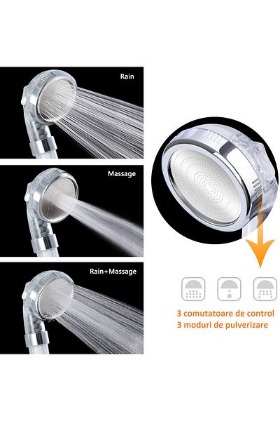 INNOVIO 3-Function Shower Head ® With 1.5 M Stainless Steel Hose and Holder, Cotton Filter