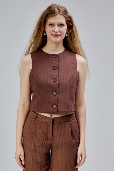 Bolivente Bitter Brown Striped Modal Vest-Pants Suit