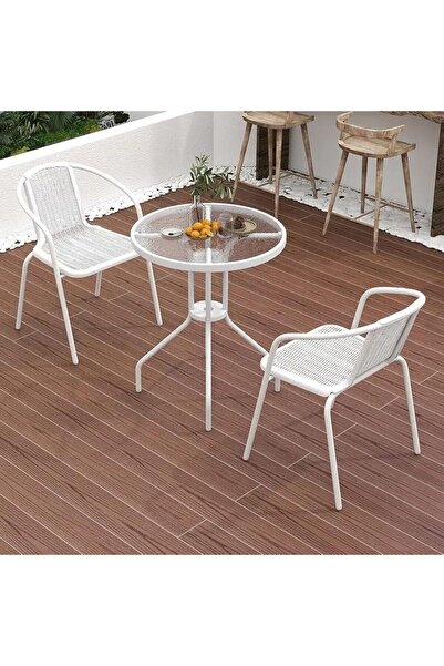 Generic طقم طعام للحديقة مكون من 3 قطع أثاث خارجي وطاولة طعام وكرسي وشرفة وطاولة عشاء