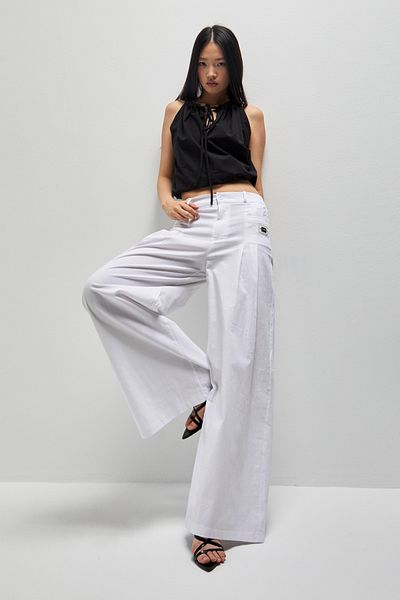 its basic Women's White Color Palazzo Fit Linen Fabric Does Not Show Underwear Special Design Trousers