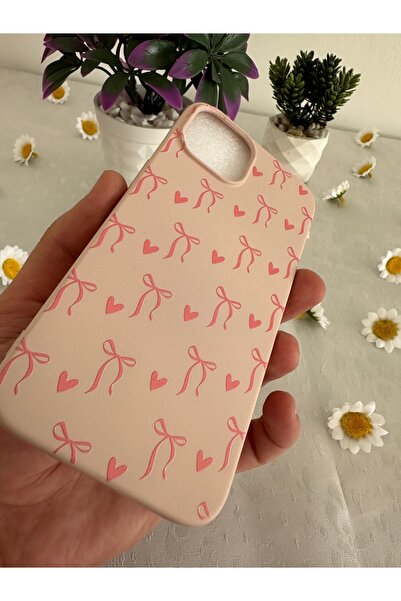 HyperAge İPhone 13 / 14 Uyumlu Kılıf İçi Kadife Lansman Kurdele Fiyonk Tasarım Baskılı Silikon Kapak