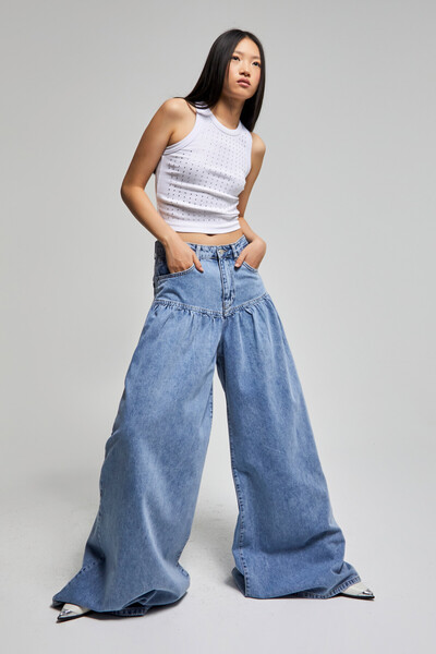 its basic Жіночі джинси кольору 3s5-27 Elephant Leg Fit Супер вільний крій 100% бавовна Дизайн Denim Jean