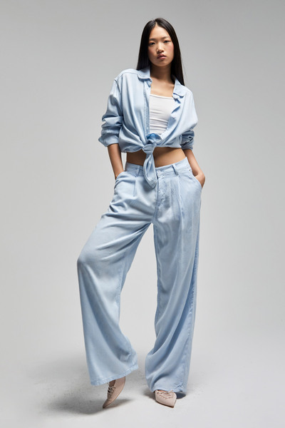 its basic Жіночі блакитні штани 6s5-103 Супер Палаццо Фит Органічна лляна тканина