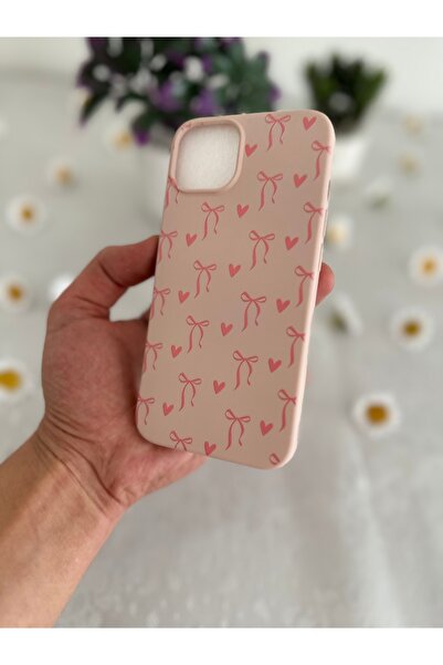 HyperAge İPhone 13 / 14 Uyumlu Kılıf İçi Kadife Lansman Kurdele Fiyonk Tasarım Baskılı Silikon Kapak