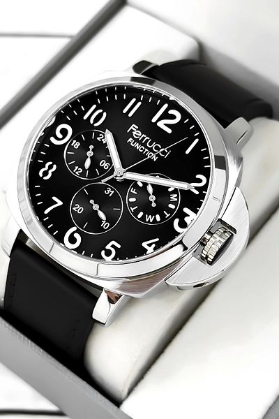 Ferrucci Men's Wristwatch Bracelet - Black Leather Cord, Zmfer158 Model