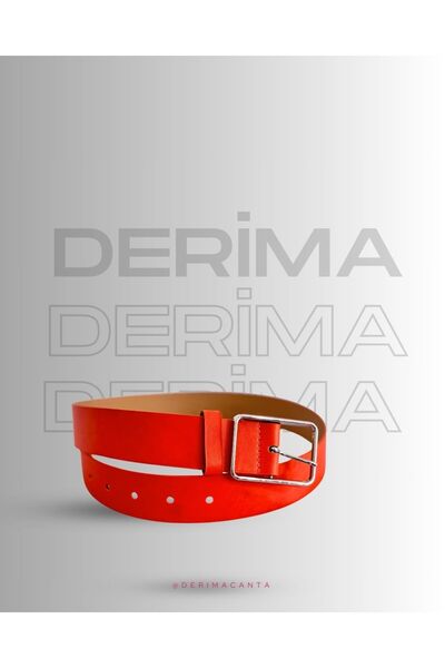 Suni Deri Siyah Kadın Kemer – Kare Metal Tokalı, Şık ve Minimal Tasarım
