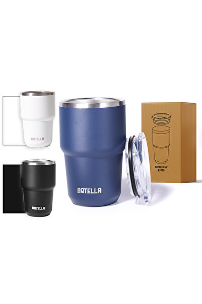 Botella طقم قهوة قابل للتكديس - كوب سفر صغير الحجم مقاوم للانسكاب من الفولاذ المقاوم للصدأ سعة 240 مل، أزرق