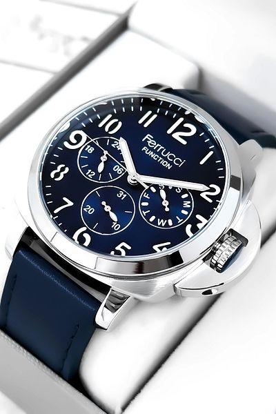 Ferrucci Men's Wristwatch Bracelet - Navy Blue Color, Leather Cord, Zmfer158