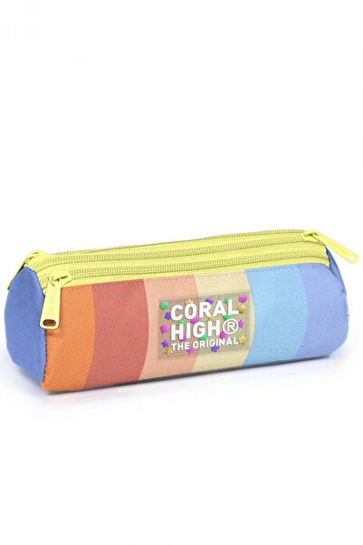 Coral High حقيبة أقلام رصاص مخططة ملونة للأطفال بثلاثة أقسام 11180
