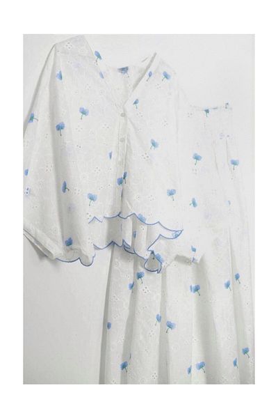 Lavanta Tekstil Floral Embroidered Shirt Skirt Set
