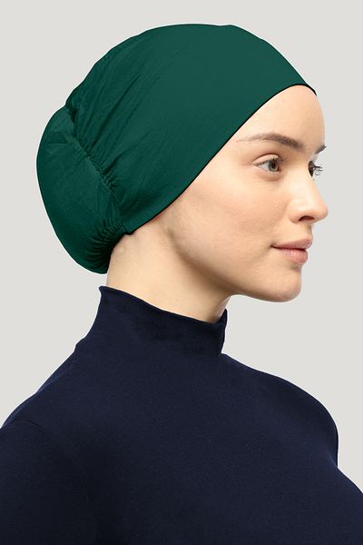 Mesa Charm Women's Hijab Lycra Elastic Non-Slip Combed Cotton Bonnet Turbe Green