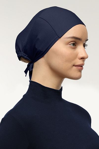 Mesa Charm Women's Hijab Lycra Lace-Up Non-Slip Combed Cotton Bonnet Navy Blue