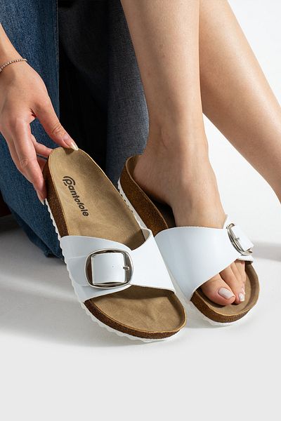 COMFORT OF PANTOFOLE Papuci sport albi cu talpă din plută
