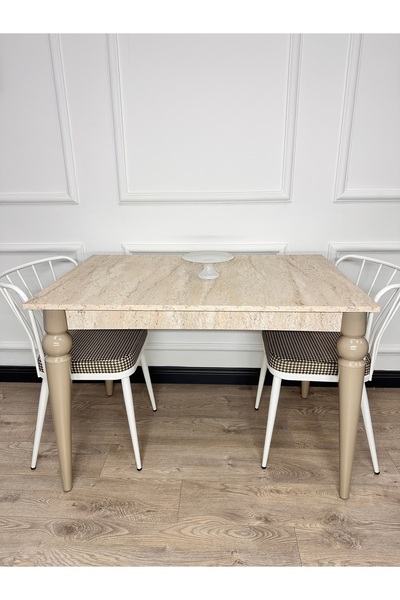 ECCES BB Mutfak Masası MDF Sabit 70X110 Yemek Masası Mermer Desen Traverten MDF Çalışma Masası Balkon Masası