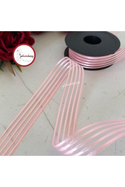 Gelincimherşey 4 Meters Thin Long Meter Striped Organza Ribbon For Pink Bundle Ornament