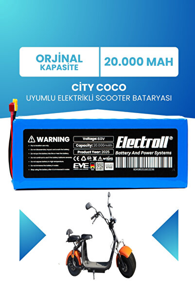 ELECTROLL City Coco Scooter Batarya Lityum İyon 60V 20AH Elektrikli Scooter B...