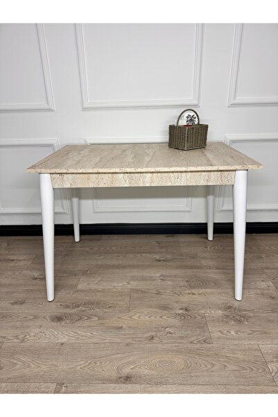 ECCES BB Mutfak Masası MDF Sabit 70X110 Yemek Masası Mermer Desen Traverten M...