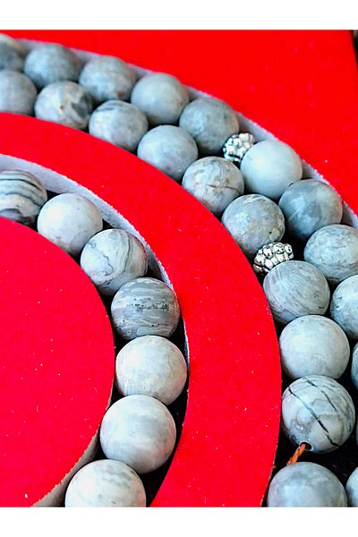 anonim Gray Jasper Stone Natural Stone Prayer Beads and Bracelet Set – Stylish and Meaningful Gift with Box