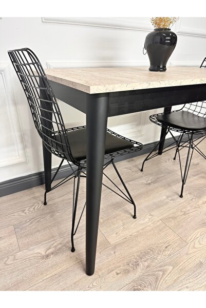 ECCES BB Mutfak Masası MDF Sabit 70X110 Yemek Masası Mermer Desen Traverten MDF Çalışma Masası Balkon Masası