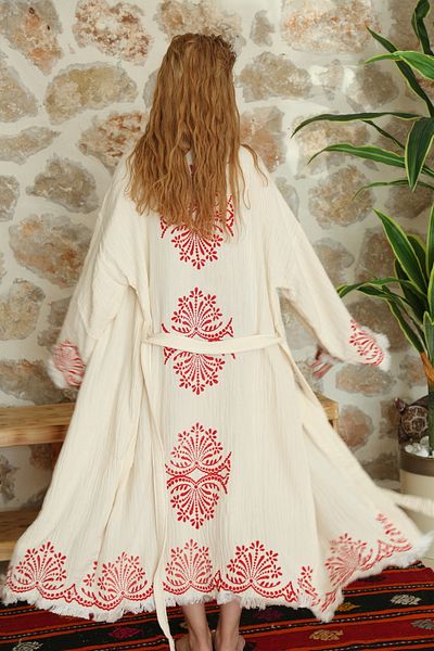Befera Design Muslin Kimono 100% Cotton Drop Printed Patterned Bathrobe Kaftan Dressing Gown