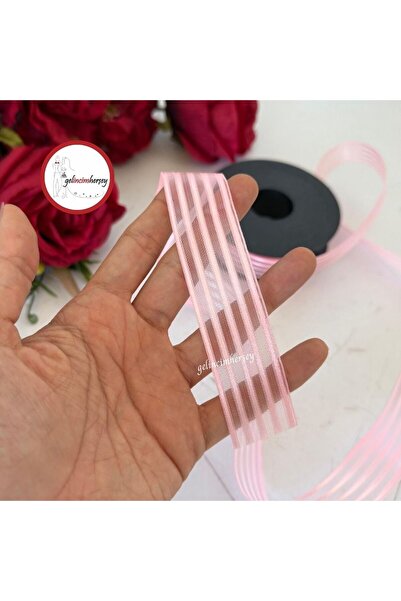 Gelincimherşey 4 метра тънка, дълга лента от органза с ивици за розова опаков...