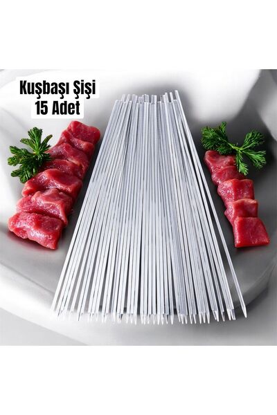 YILMAZNARGİLE 15 Adet Kuşbaşı Şişi 55 Cm ,et Mangal Yassı Şiş,barbekü Şişi,ma...