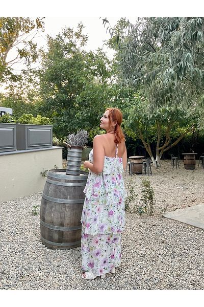 Tumtum Wear Floral Print Halter-Neck Ruffle Detail Chiffon Chic Dress