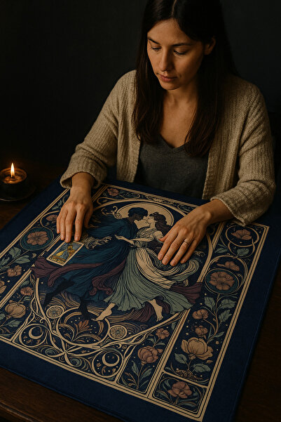 ALAMODECOR Kadın ve Adam Figürlü Vintage Tarot Örtüsü | Sunak Örtüsü | Altar ...