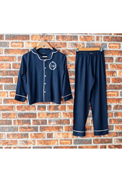 ADEREN KİDS SÜNNET PİJAMASI YAZLIK UZUN KOLLU PAMUK KİŞİYE ÖZEL İSİM BASKILI LACİVERT GRİ