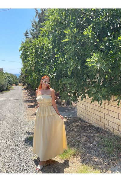 Tumtum Wear Butter Yellow Strapless Blouse Skirt Linen Suit
