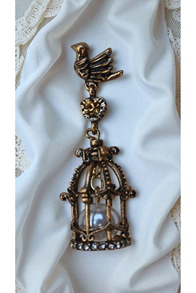 MIRADA JEWELRY Vintage İnci Detaylı Kuş Kafesi Tasarım Küpe