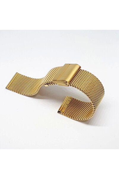 atasaat Hasır Kalın Örgü Çelik Kaplama Metal Saat Kordonu Gold 22mm