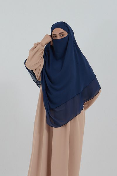 Mihrisina collection 3 Layer Souffle Khimar Hijab Hijab Navy Blue Color