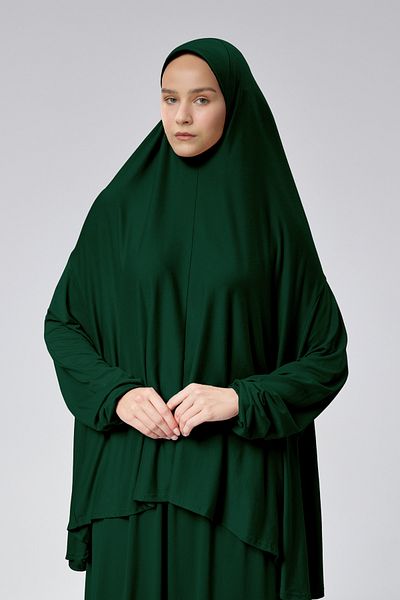 Mesa Charm Women's Hijab Two Piece Organic Cotton Headscarf Plug and Pull Prayer Dress Turban Green