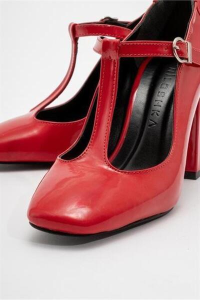 Zoe3 Style Kadın OMR Kırmızı Rugan Kalın Topuklu Ayakkabı