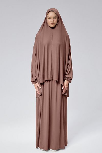 Mesa Charm Women's Hijab Two Piece Organic Cotton Headscarf Plug and Play Prayer Dress Dusty Rose
