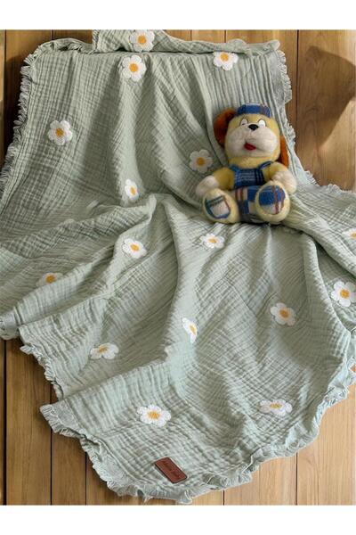 Abelia Baby Organik Pamuk Nakışlı 4 Katlı Müslin Bebek Battaniyesi Ve Örtüsü ...