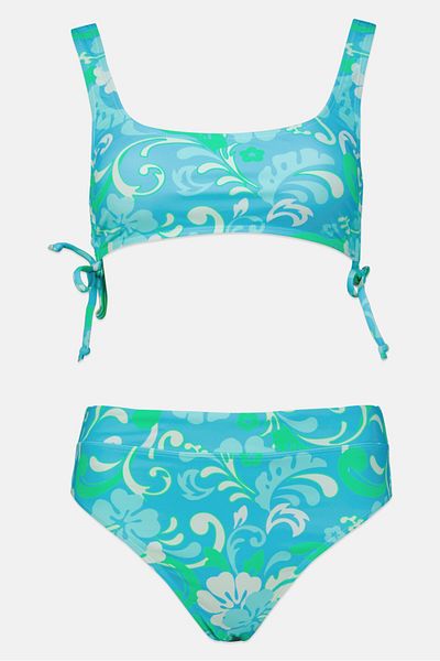 California Sunshine Women 2 Pieces Allover Print Bikini Top And Bottom Set, Turquiose
