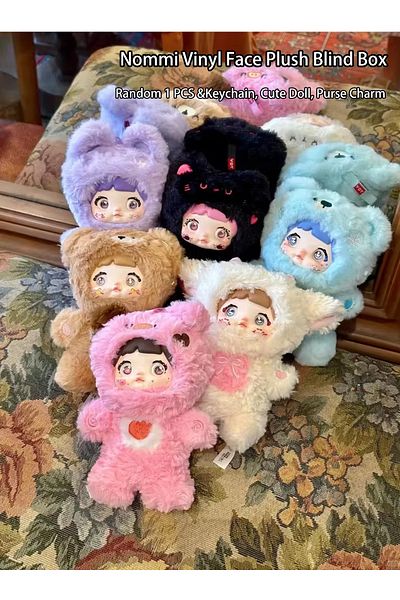 Miniso random 1 Nommi Lovelineless Never Ends Series Vinyl Face Plush Blind Box Keychain, Cute Doll, Purse