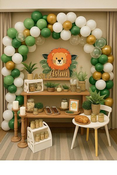 Party City Safari Themed 100-Piece Balloon Chain Set Gold, Green, Brown Birthday Party Decoration with Balloons
