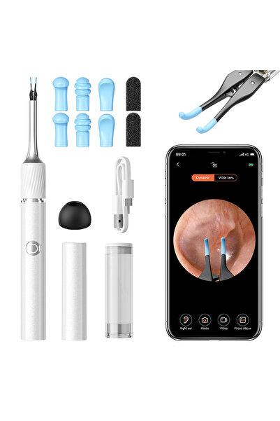 Choice1 أداة إزالة شمع الأذن البيضاء مع كاميرا بدقة 12 ميجابكسل ومنظف الأذن و...