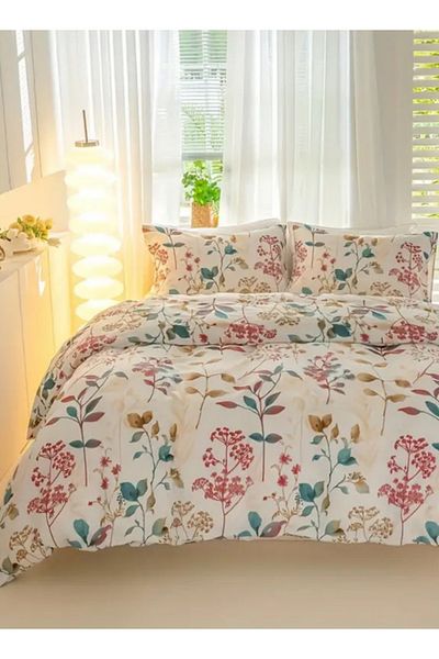 LUNA HOME King Size 6-piece Botanical Red Floral Style Duvet Cover Set 220x240cm.